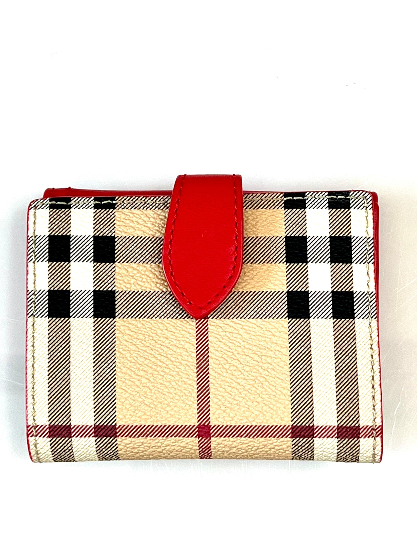 BURBERRY HOUSE CHECK LUNA FRENCH WALLET RED