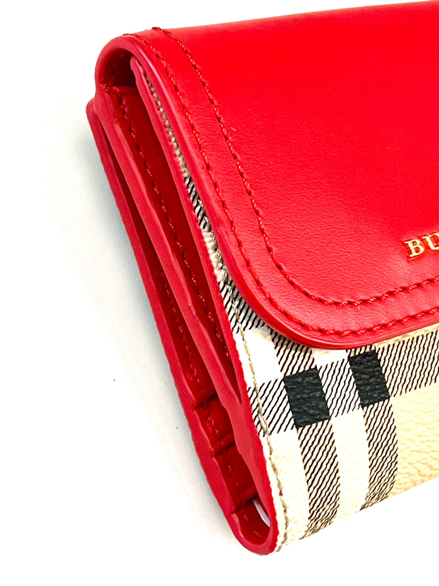 BURBERRY HOUSE CHECK LUNA FRENCH WALLET RED