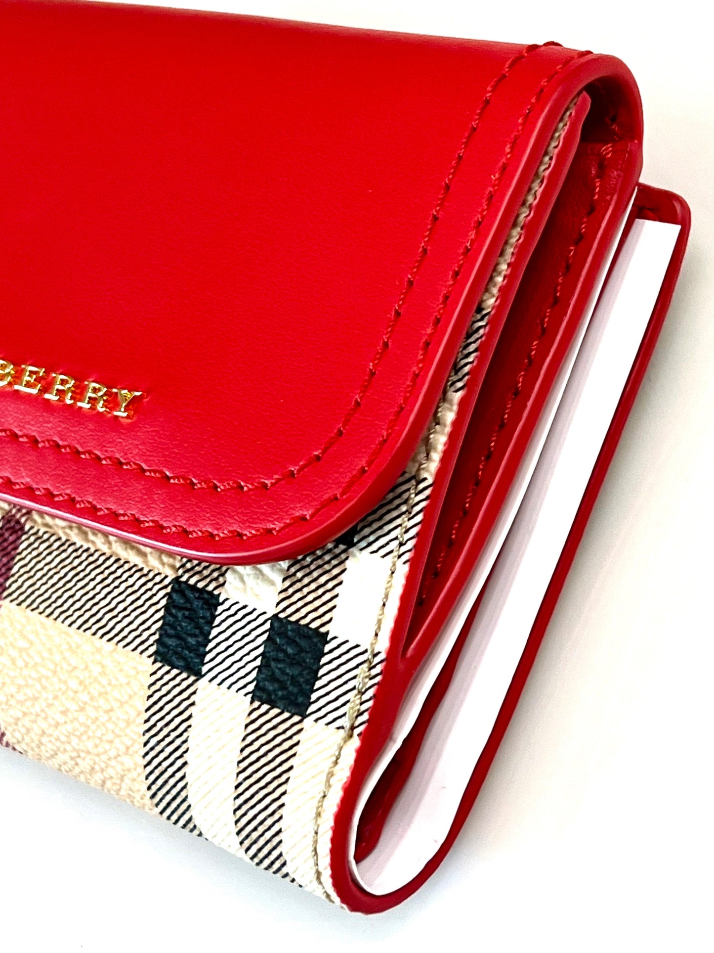 BURBERRY HOUSE CHECK LUNA FRENCH WALLET RED