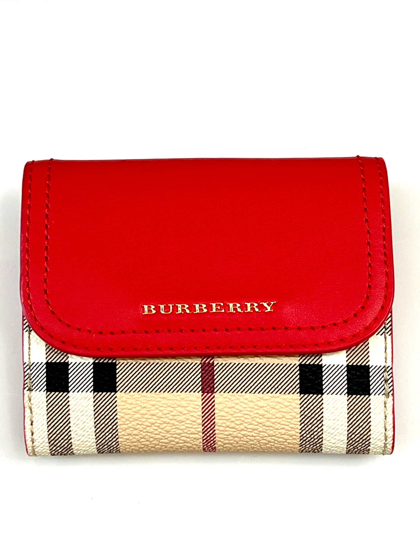 BURBERRY HOUSE CHECK LUNA FRENCH WALLET RED
