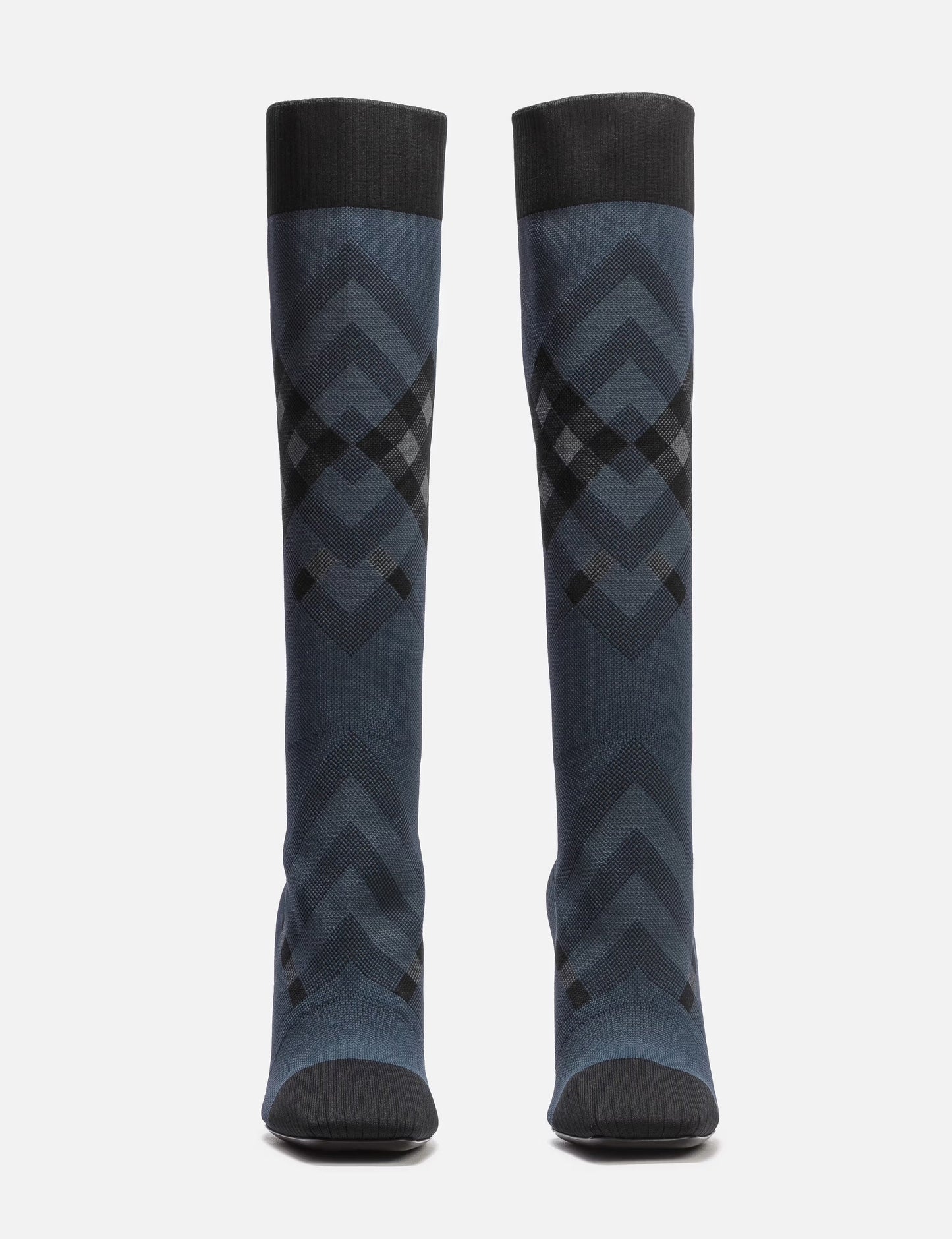 BURBERRY KNITTED CHECK TALL SOCK BOOTS