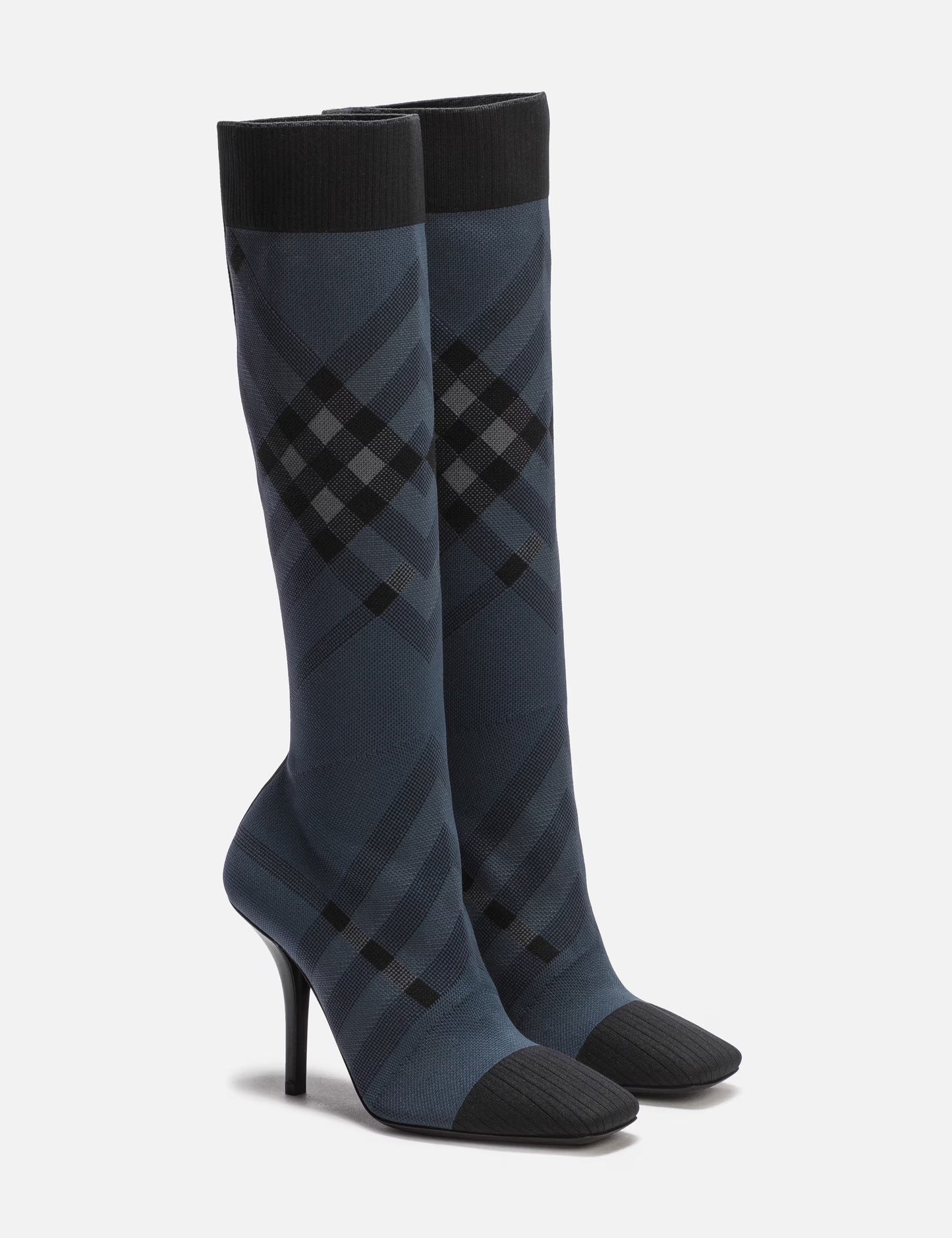 BURBERRY KNITTED CHECK TALL SOCK BOOTS