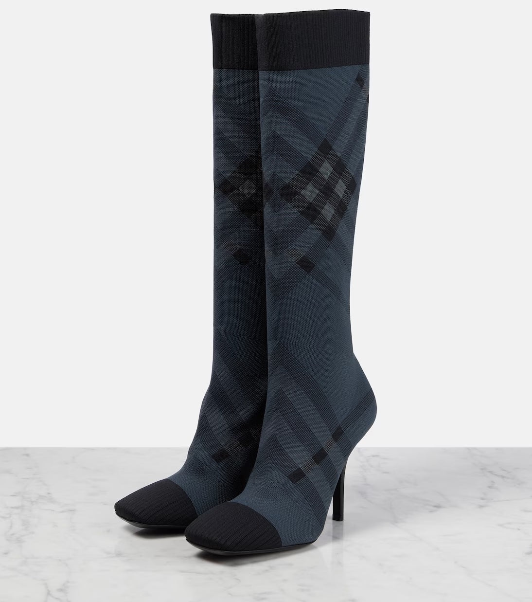 BURBERRY KNITTED CHECK TALL SOCK BOOTS
