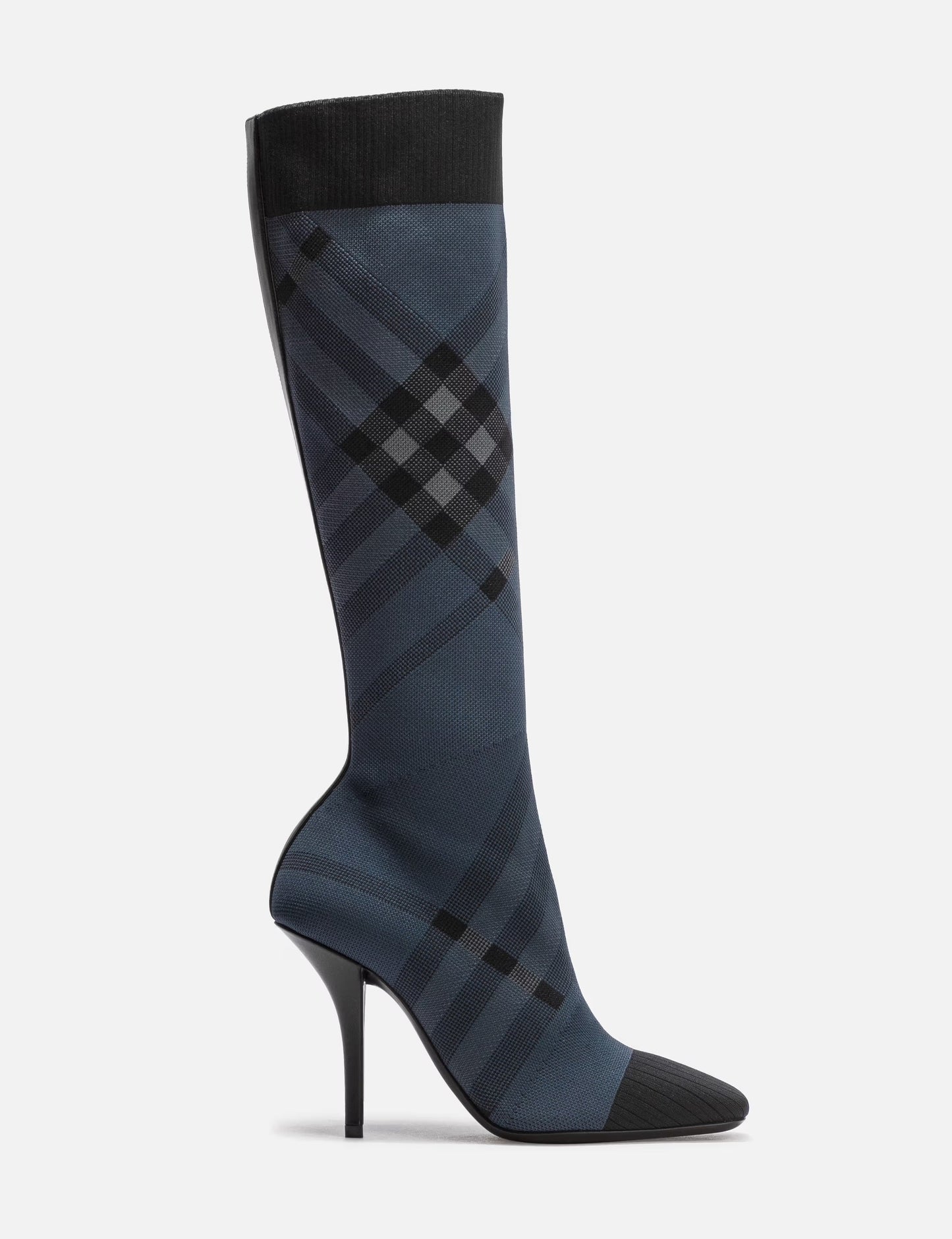 BURBERRY KNITTED CHECK TALL SOCK BOOTS