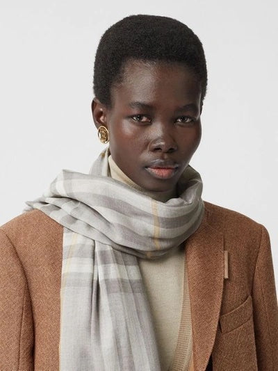 BURBERRY BEIGE GAUZE LIGHTWEIGHT GIANT CHECK SCARF