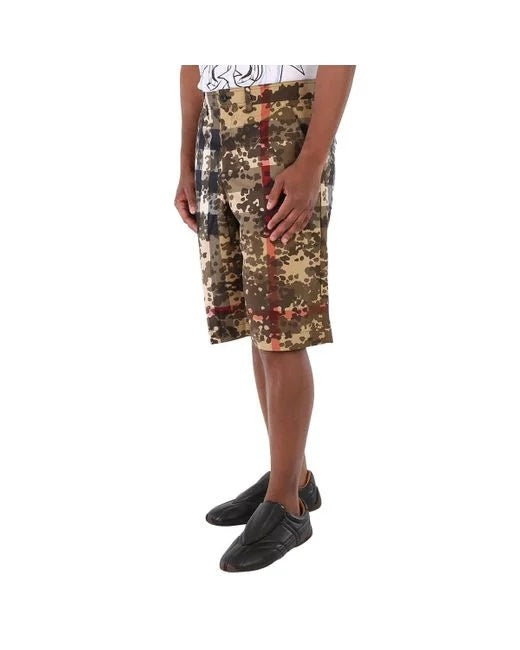 BURBERRY MEN'S BLACK CAMOUFLAGE CHECK COTTON TAILORED SHORTS