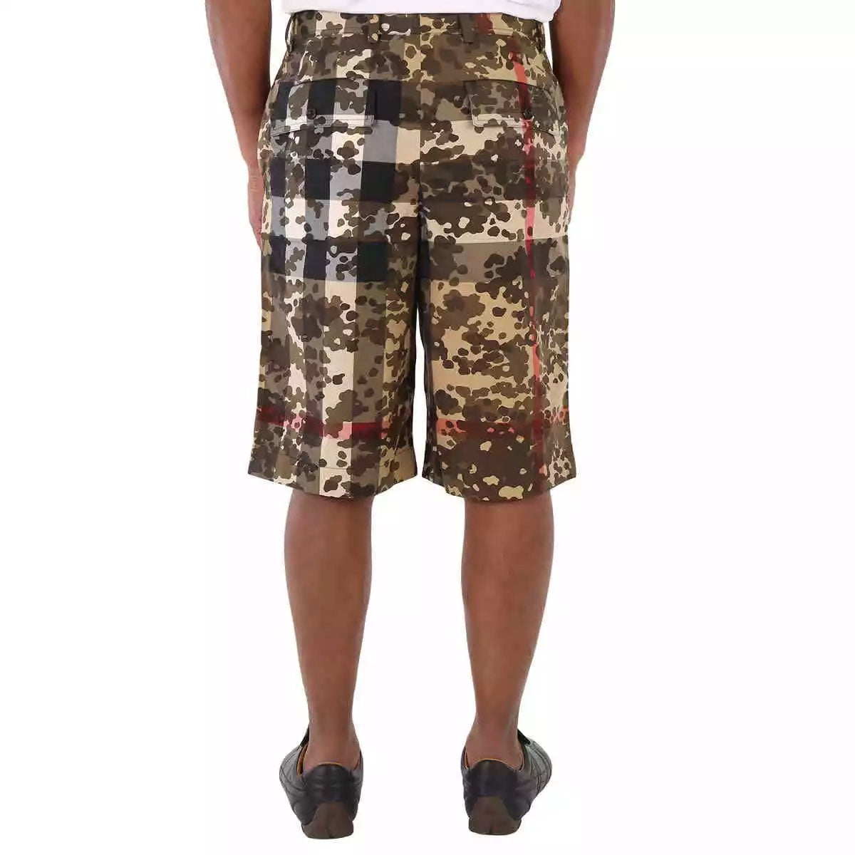 BURBERRY MEN'S BLACK CAMOUFLAGE CHECK COTTON TAILORED SHORTS
