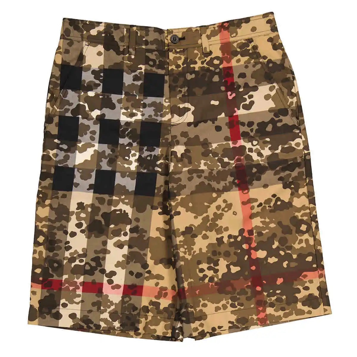 BURBERRY MEN'S BLACK CAMOUFLAGE CHECK COTTON TAILORED SHORTS