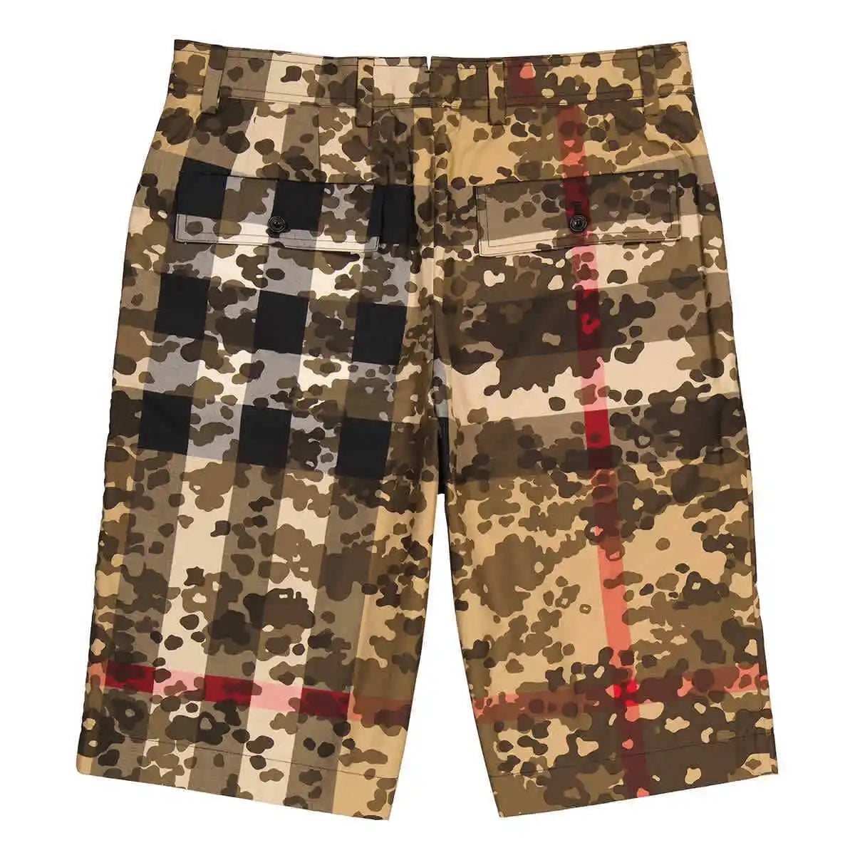 BURBERRY MEN'S BLACK CAMOUFLAGE CHECK COTTON TAILORED SHORTS
