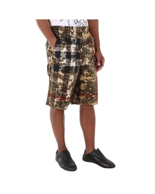 BURBERRY MEN'S BLACK CAMOUFLAGE CHECK COTTON TAILORED SHORTS