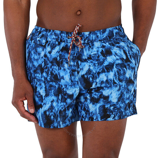 BURBERRY MEN'S MIDNIGHT BLUE NAVY GREENFORD RIPPLE PRINT SWIM SHORTS