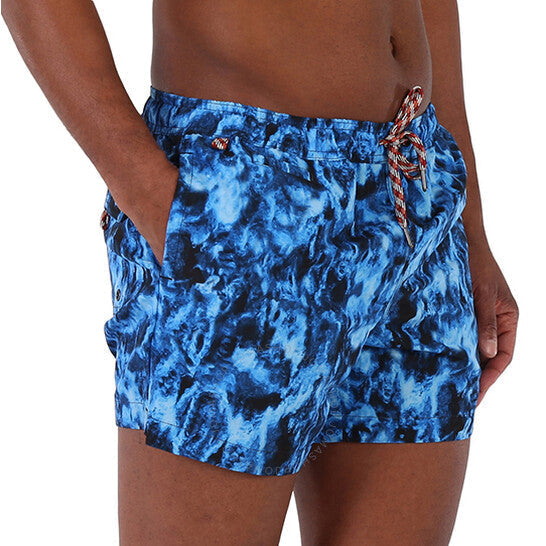 BURBERRY MEN'S MIDNIGHT BLUE NAVY GREENFORD RIPPLE PRINT SWIM SHORTS