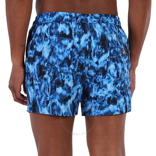 BURBERRY MEN'S MIDNIGHT BLUE NAVY GREENFORD RIPPLE PRINT SWIM SHORTS