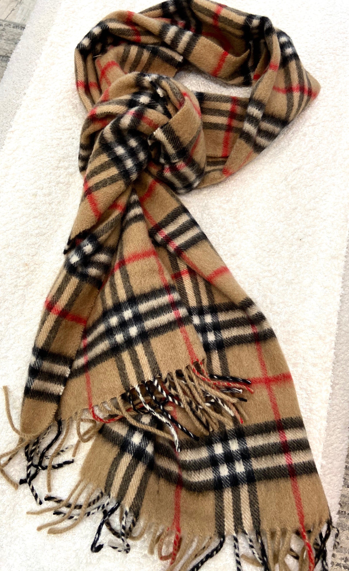 BURBERRY NOVA CHECK FRINGE CASHMERE SCARF
