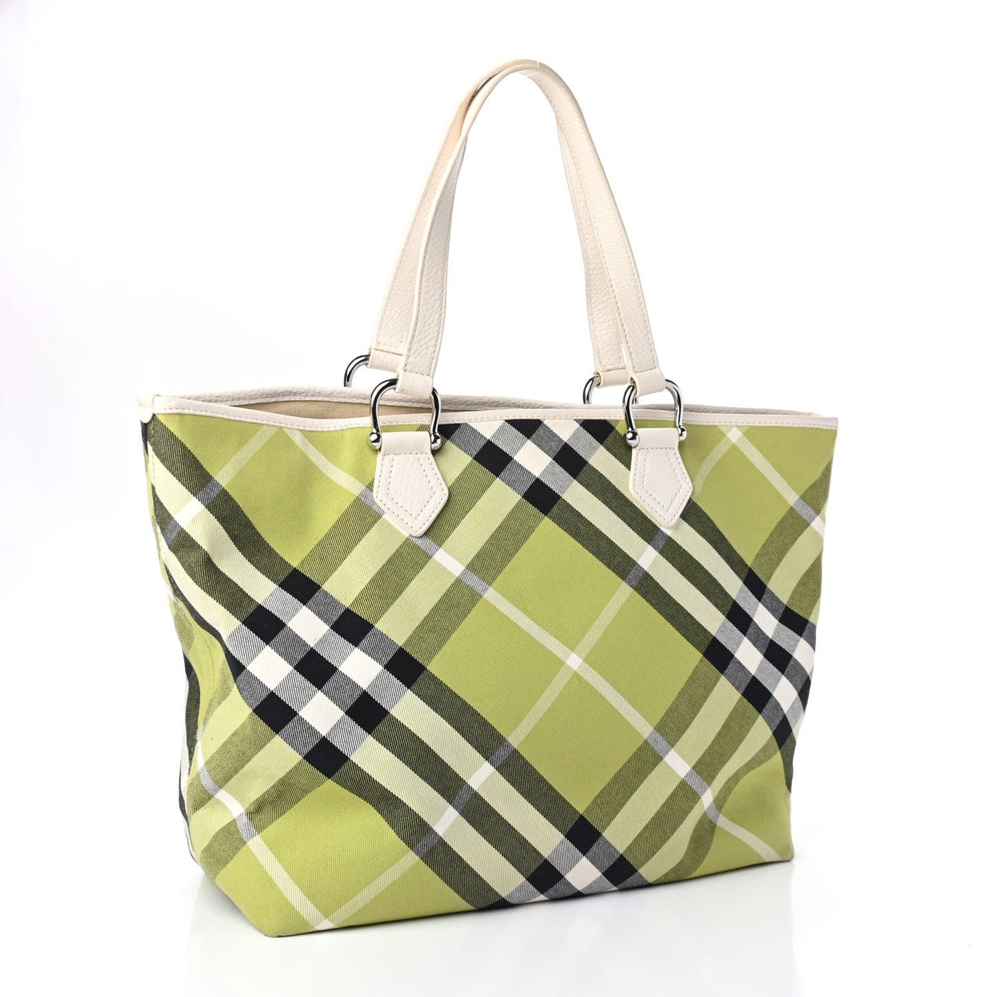 BURBERRY NOVA CHECK LIME GREEN SHOPPER TOTE BAG
