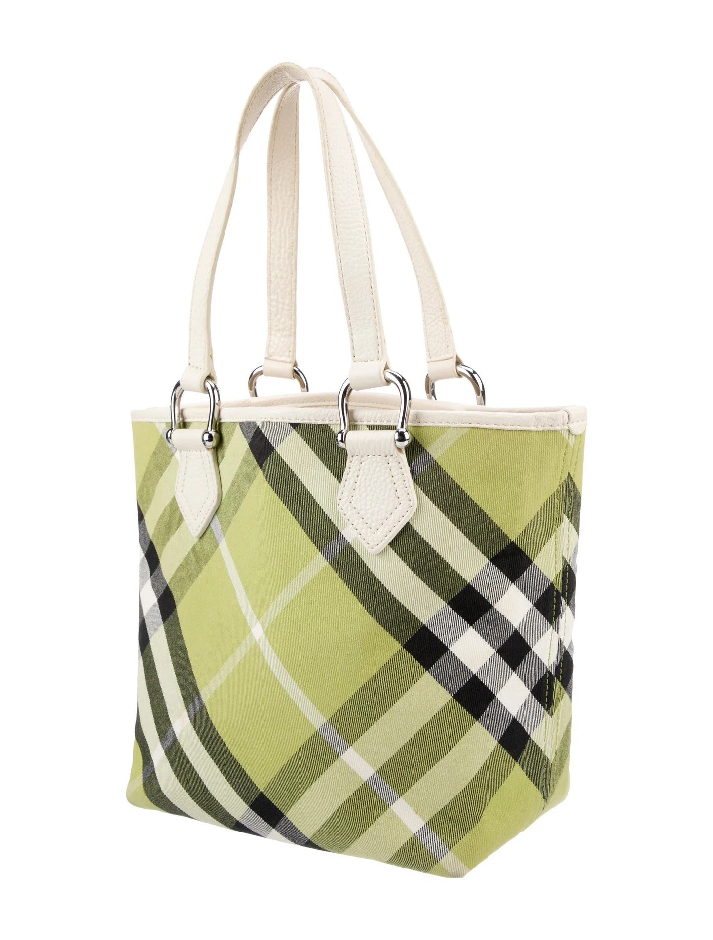 BURBERRY NOVA CHECK LIME GREEN SHOPPER TOTE BAG