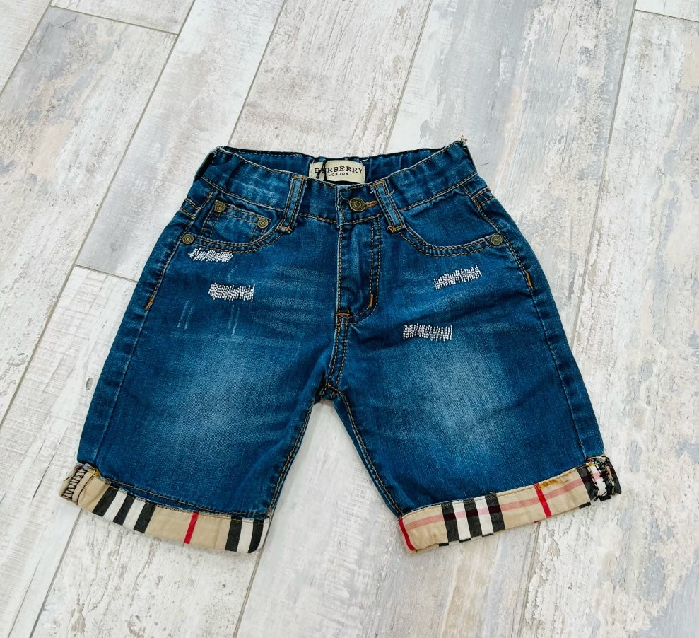 BURBERRY TODDLER'S NOVA CHECK DISTRESSED DENIM SHORTS