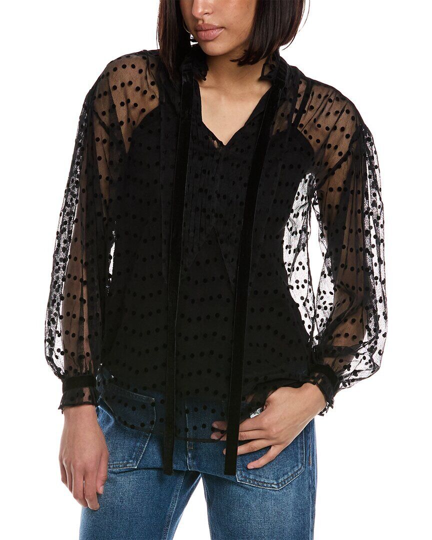 BURBERRY POLKA DOT FLOCK TULLE TIE-NECK BLOUSE