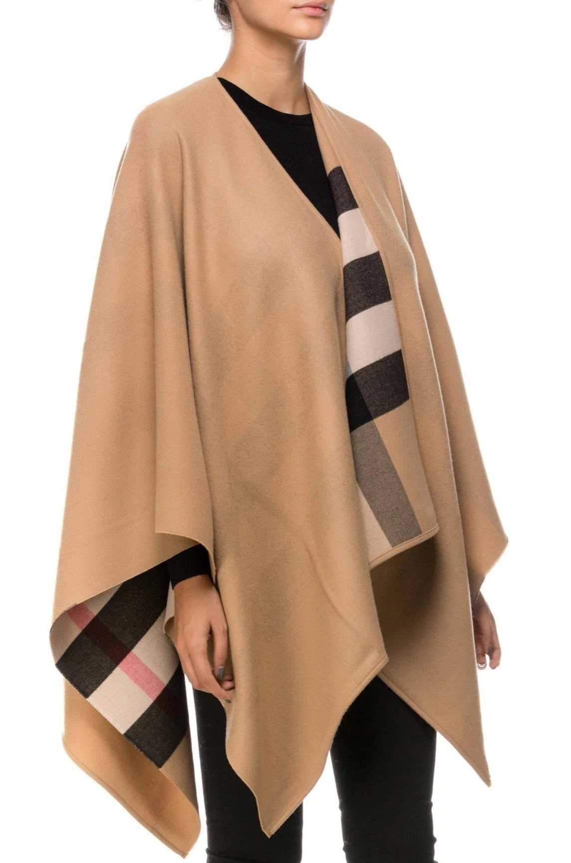 BURBERRY REVERSIBLE MERINO WOOL CAPE