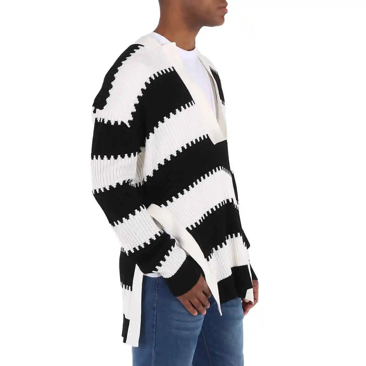 BURBERRY SIDE SLIT STRIPED RIB KNIT WOOL SWEATER UNISEX