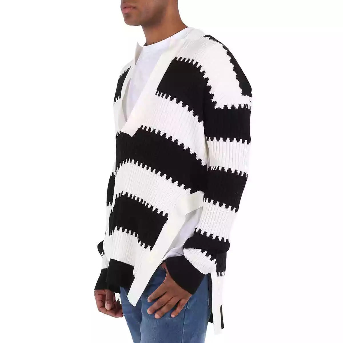 BURBERRY SIDE SLIT STRIPED RIB KNIT WOOL SWEATER UNISEX