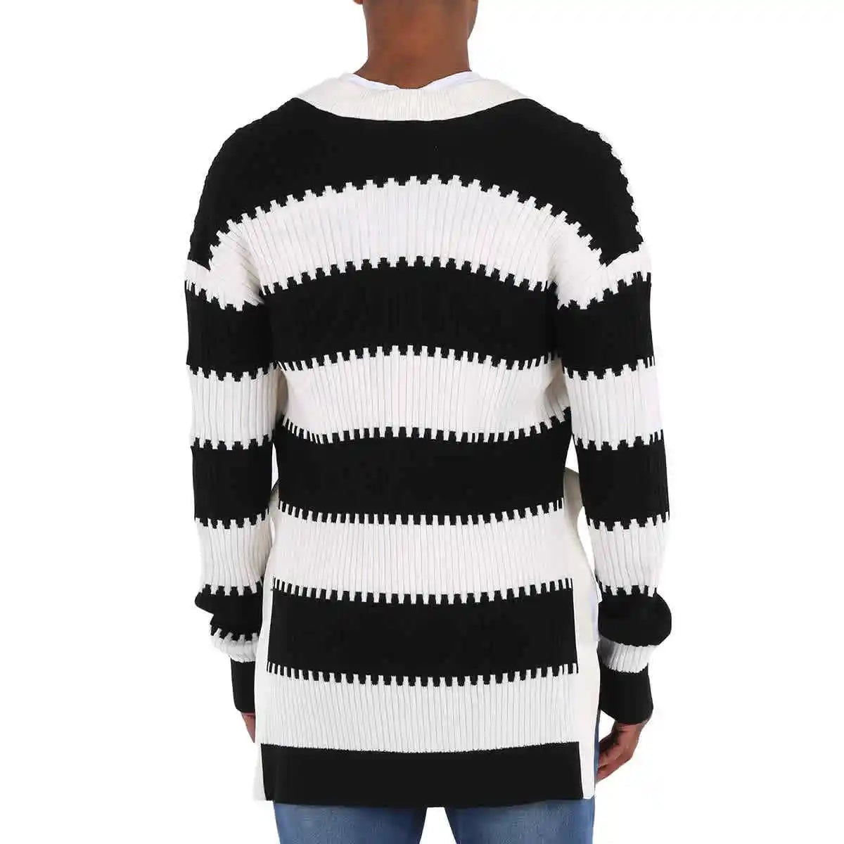 BURBERRY SIDE SLIT STRIPED RIB KNIT WOOL SWEATER UNISEX