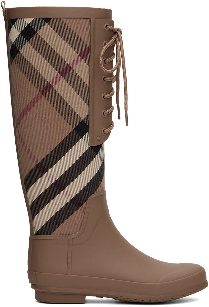BURBERRY SIMEON HOUSE CHECK LACE UP RAIN BOOTS