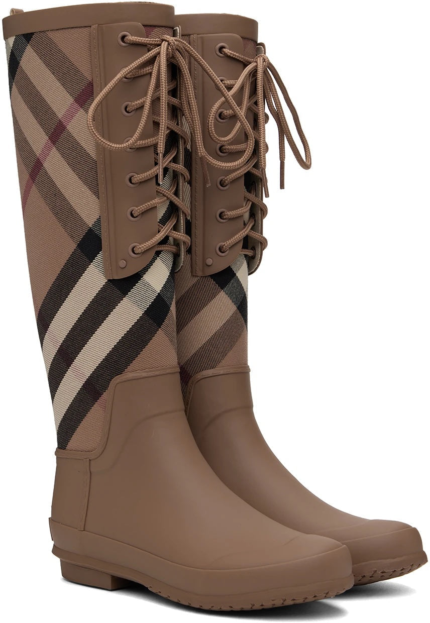 BURBERRY SIMEON HOUSE CHECK LACE UP RAIN BOOTS
