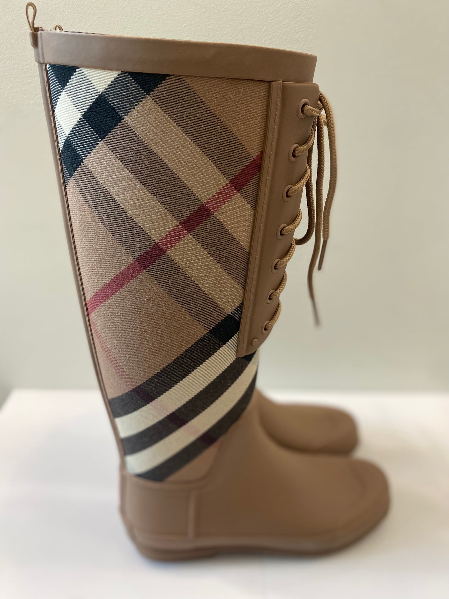 BURBERRY SIMEON HOUSE CHECK LACE UP RAIN BOOTS