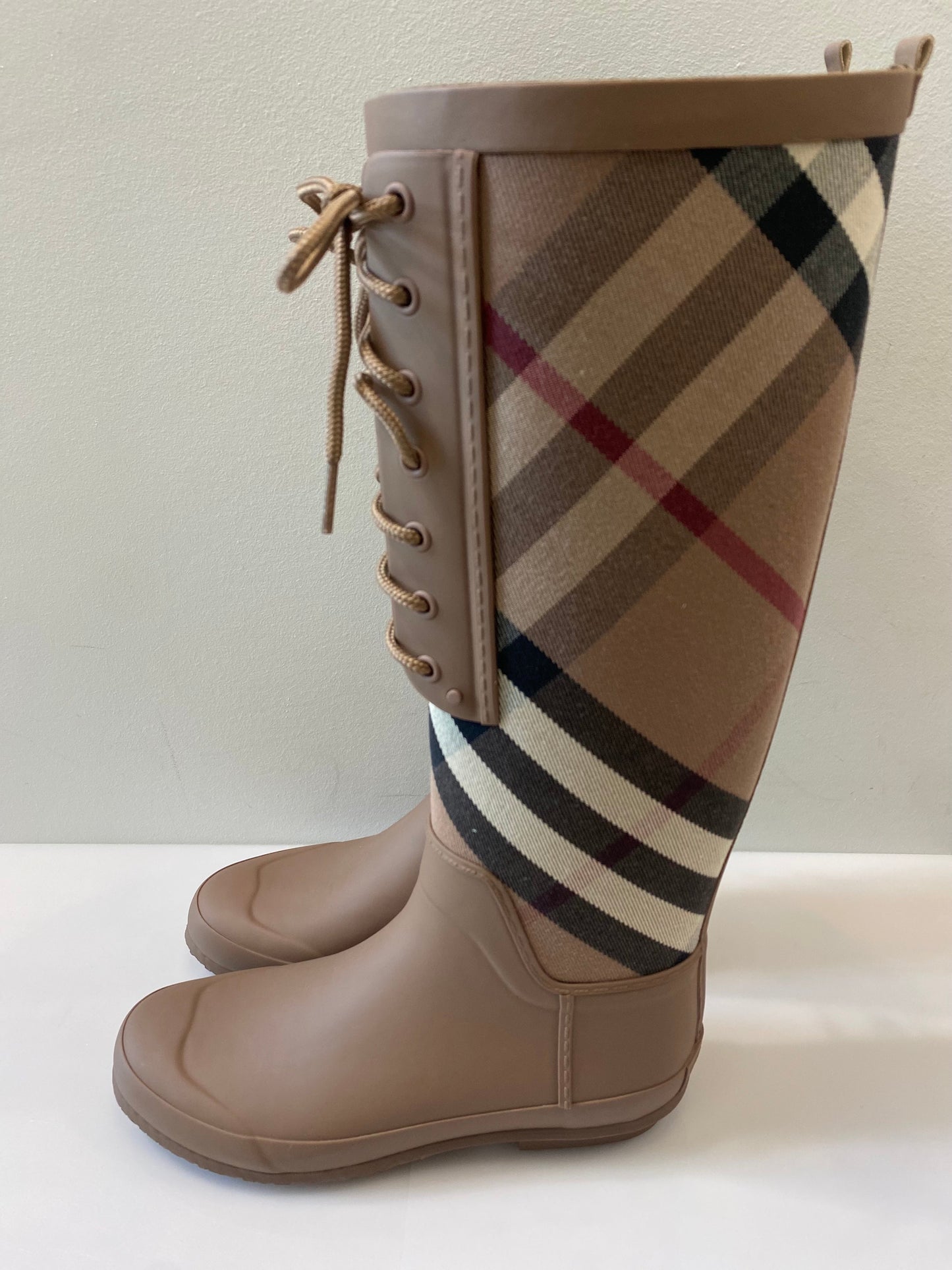 BURBERRY SIMEON HOUSE CHECK LACE UP RAIN BOOTS