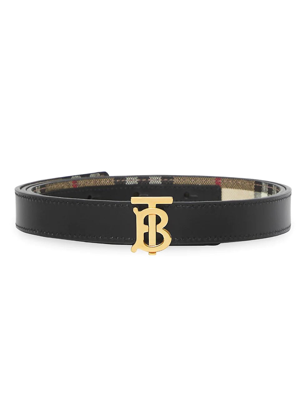 BURBERRY TB REVERSIBLE CHECK & LEATHER BELT
