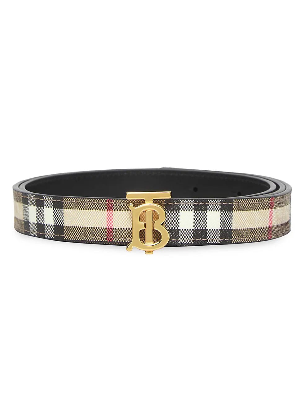 BURBERRY TB REVERSIBLE CHECK & LEATHER BELT