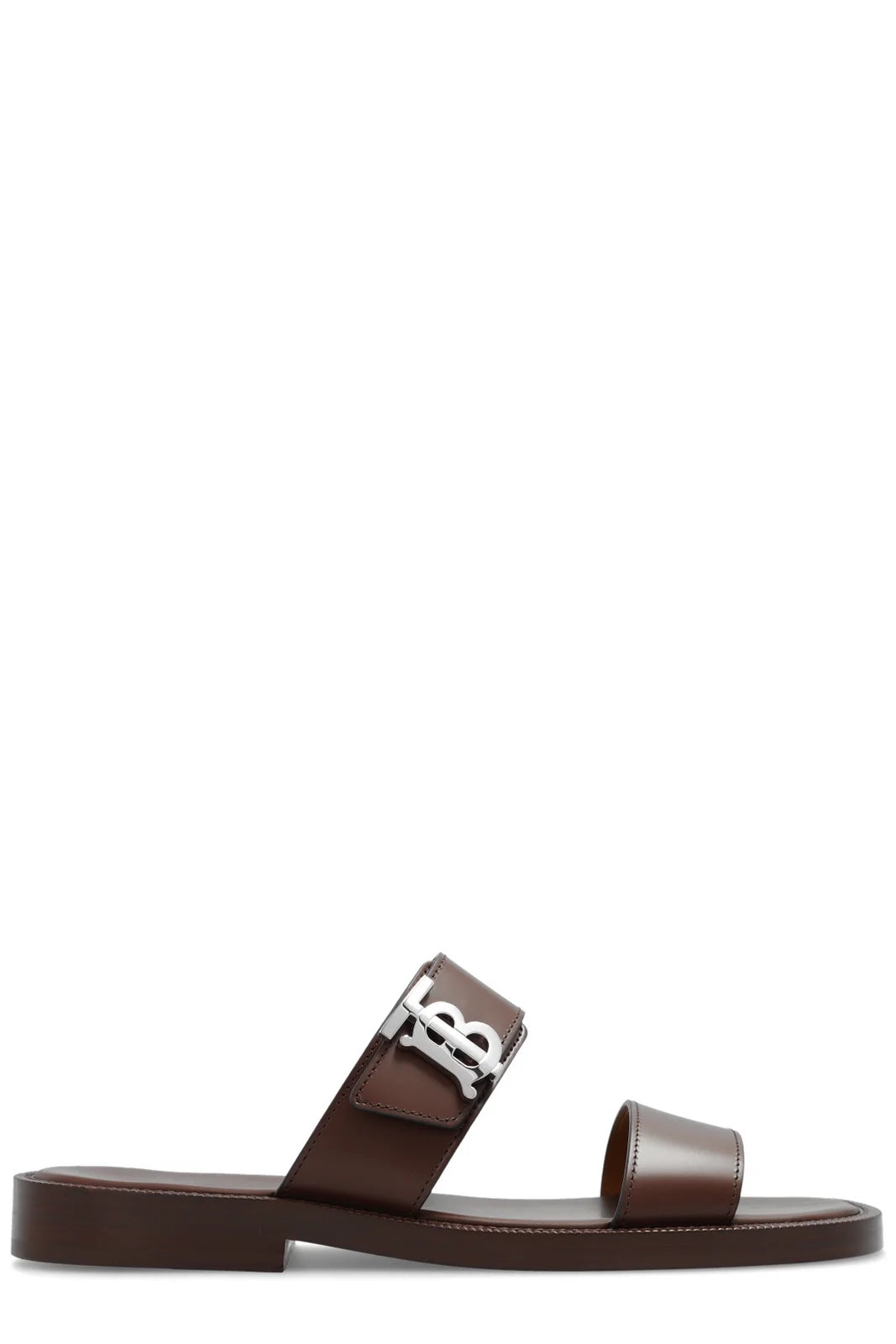 BURBERRY TONO TB LOGO PLAQUE LEATHER SLIDE SANDALS