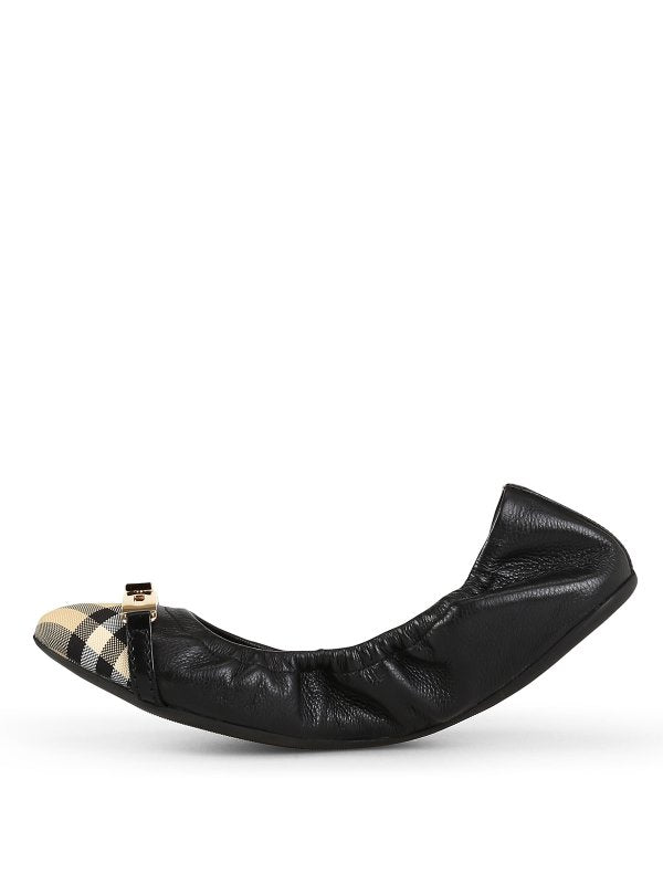 BURBERRY TWIST LOCK DRAYTON LEATHER BALLERINA FLATS