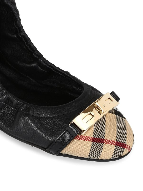 BURBERRY TWIST LOCK DRAYTON LEATHER BALLERINA FLATS