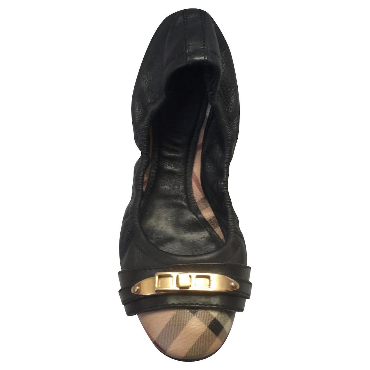 BURBERRY TWIST LOCK DRAYTON LEATHER BALLERINA FLATS