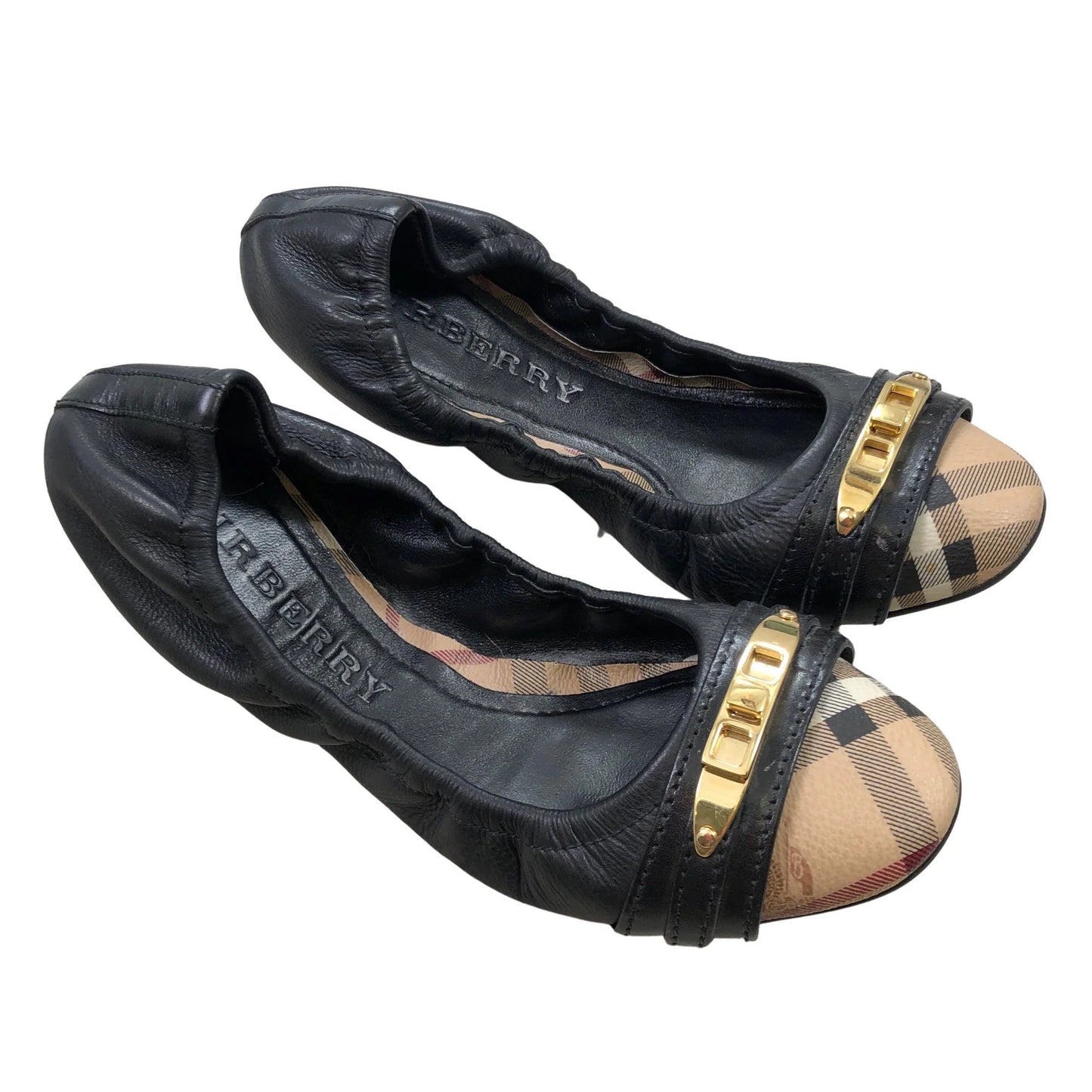 BURBERRY TWIST LOCK DRAYTON LEATHER BALLERINA FLATS