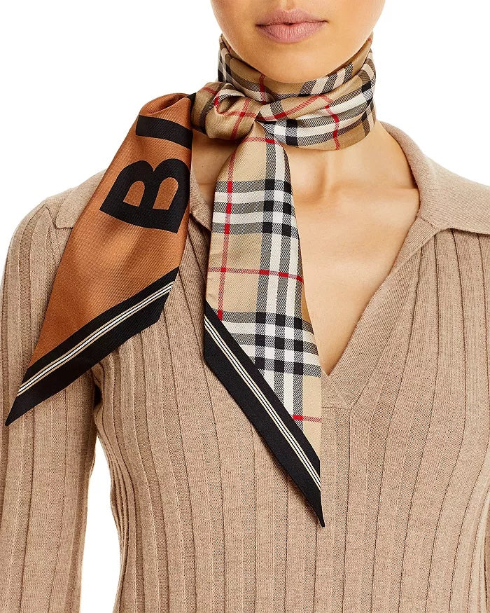 BURBERRY VINTAGE CHECK LOGO SILK SKINNY SCARF