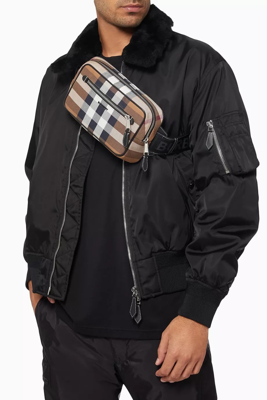 BURBERRY WEST CHECK CANVAS BELT BAG IN BIRCH BROWN
