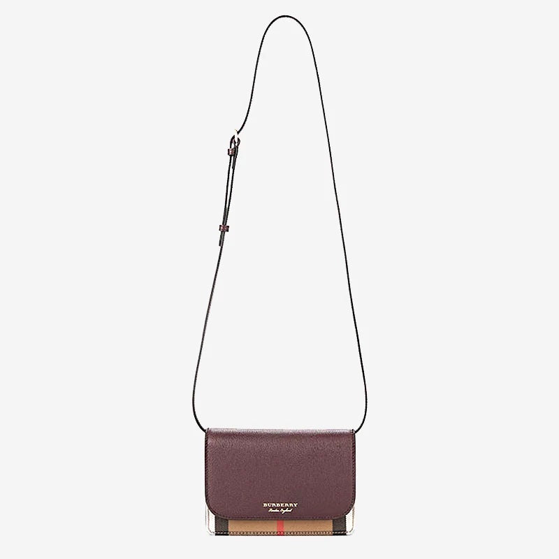 BURBERRY HAMPSHIRE HOUSE CHECK MAHOGANY CROSSBODY BAG