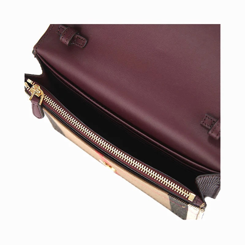 BURBERRY HAMPSHIRE HOUSE CHECK MAHOGANY CROSSBODY BAG