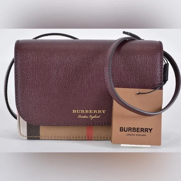 BURBERRY HAMPSHIRE HOUSE CHECK MAHOGANY CROSSBODY BAG