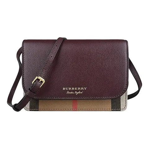 BURBERRY HAMPSHIRE HOUSE CHECK MAHOGANY CROSSBODY BAG