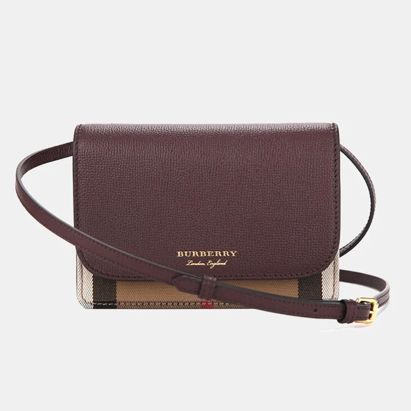 BURBERRY HAMPSHIRE HOUSE CHECK MAHOGANY CROSSBODY BAG