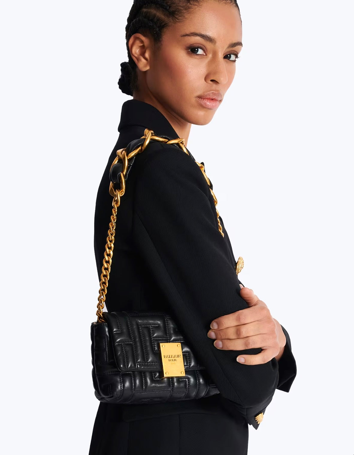 BALMAIN 1945 SOFT QUILTED LAMBSKIN LEATHER MINI SHOULDER BAG