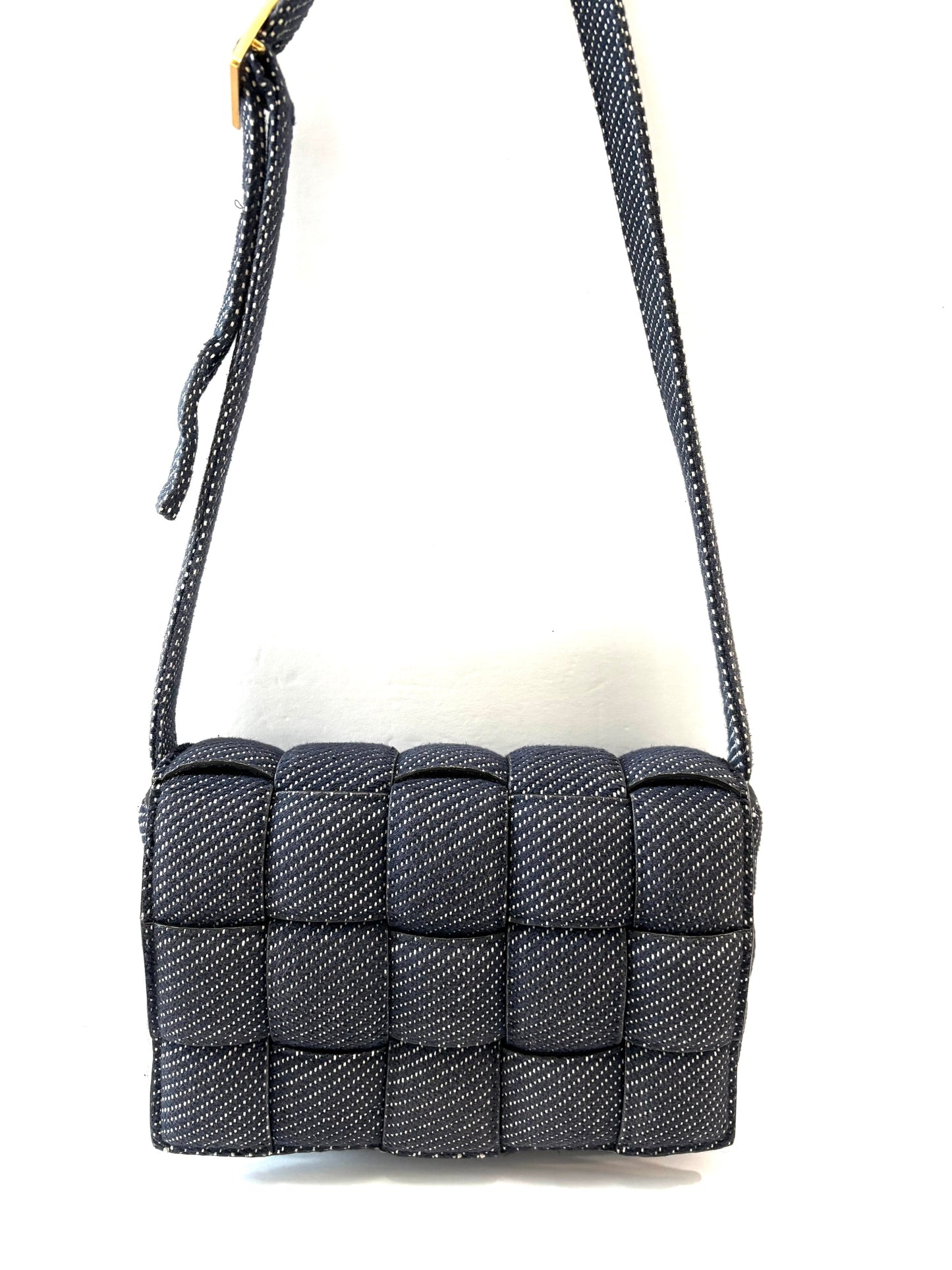 BOTTEGA VENETA DENIM INTRECCIATO PADDED CASSETTE BAG