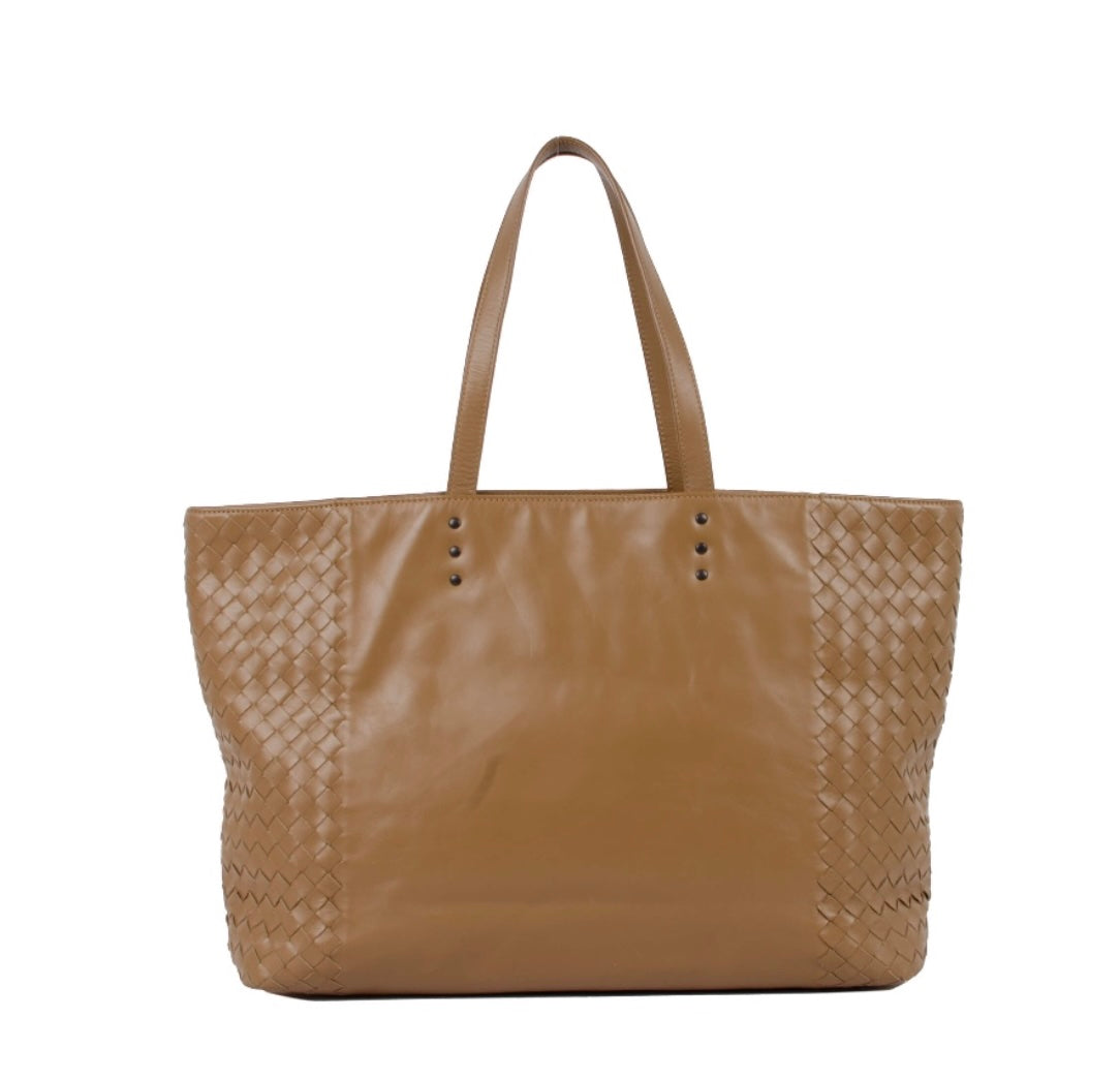 BOTTEGA VENETA INTRECCIATO WOVEN ETOUPE LAMBSKIN TOTE BAG