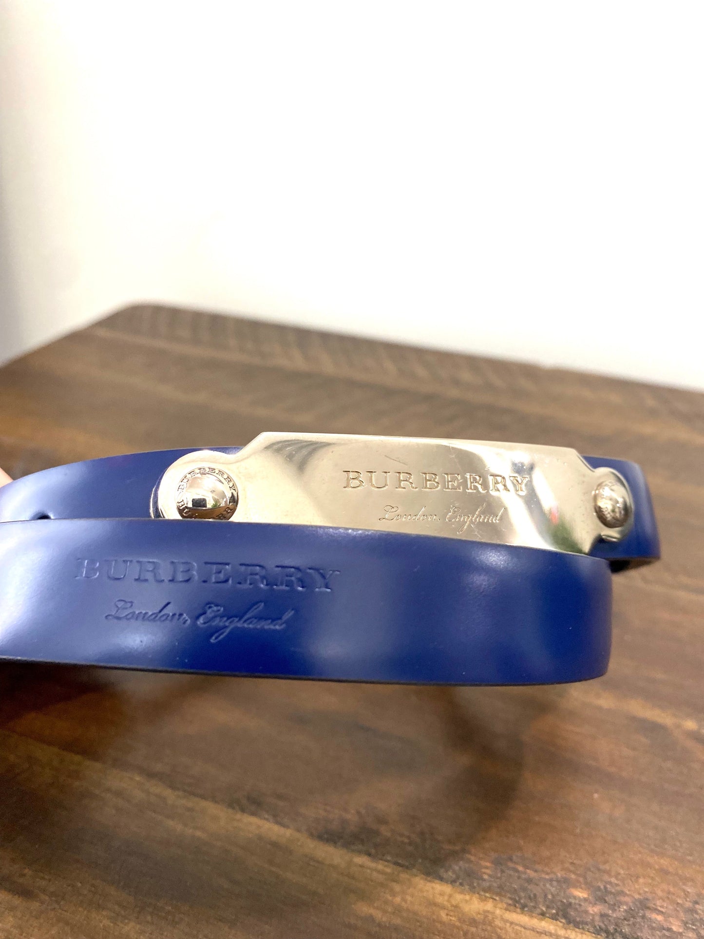 BURBERRY BLUE LEATHER REESE SLIM BELT