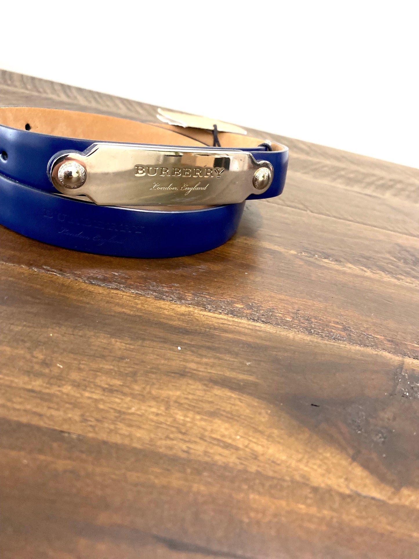 BURBERRY BLUE LEATHER REESE SLIM BELT