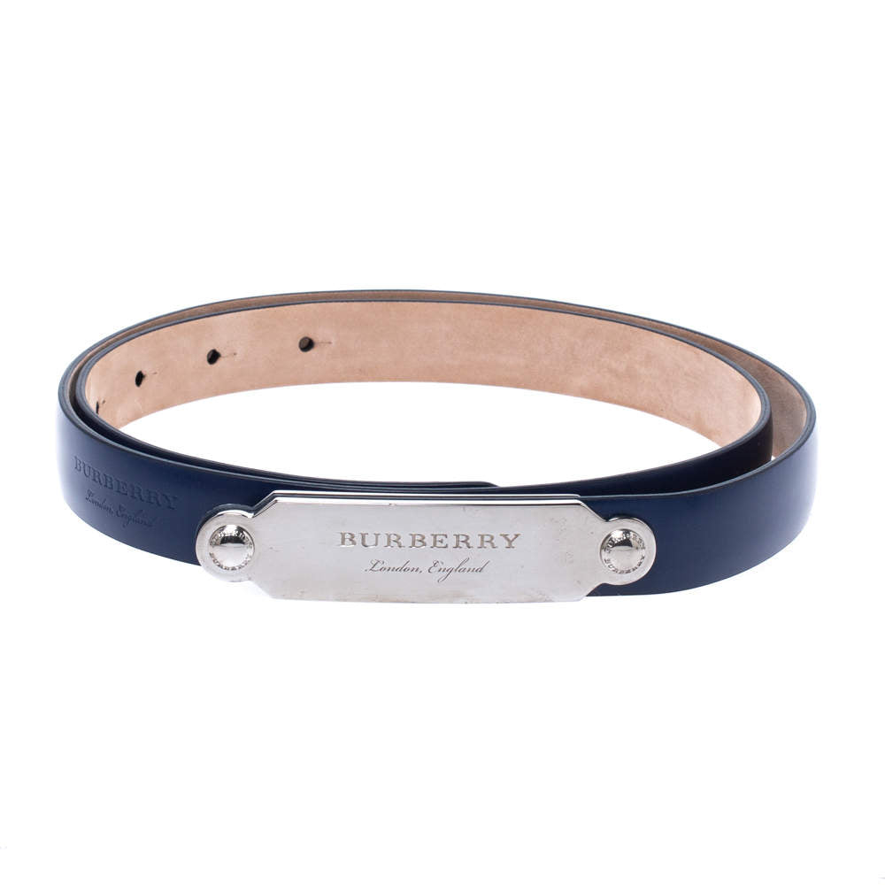 BURBERRY BLUE LEATHER REESE SLIM BELT